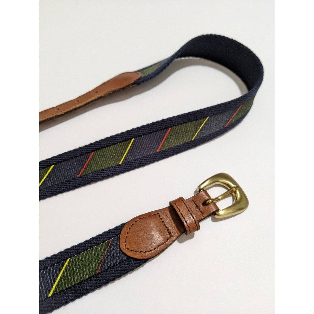 New made in USA navy blue Belt green red yellow stripes 1 inches wide